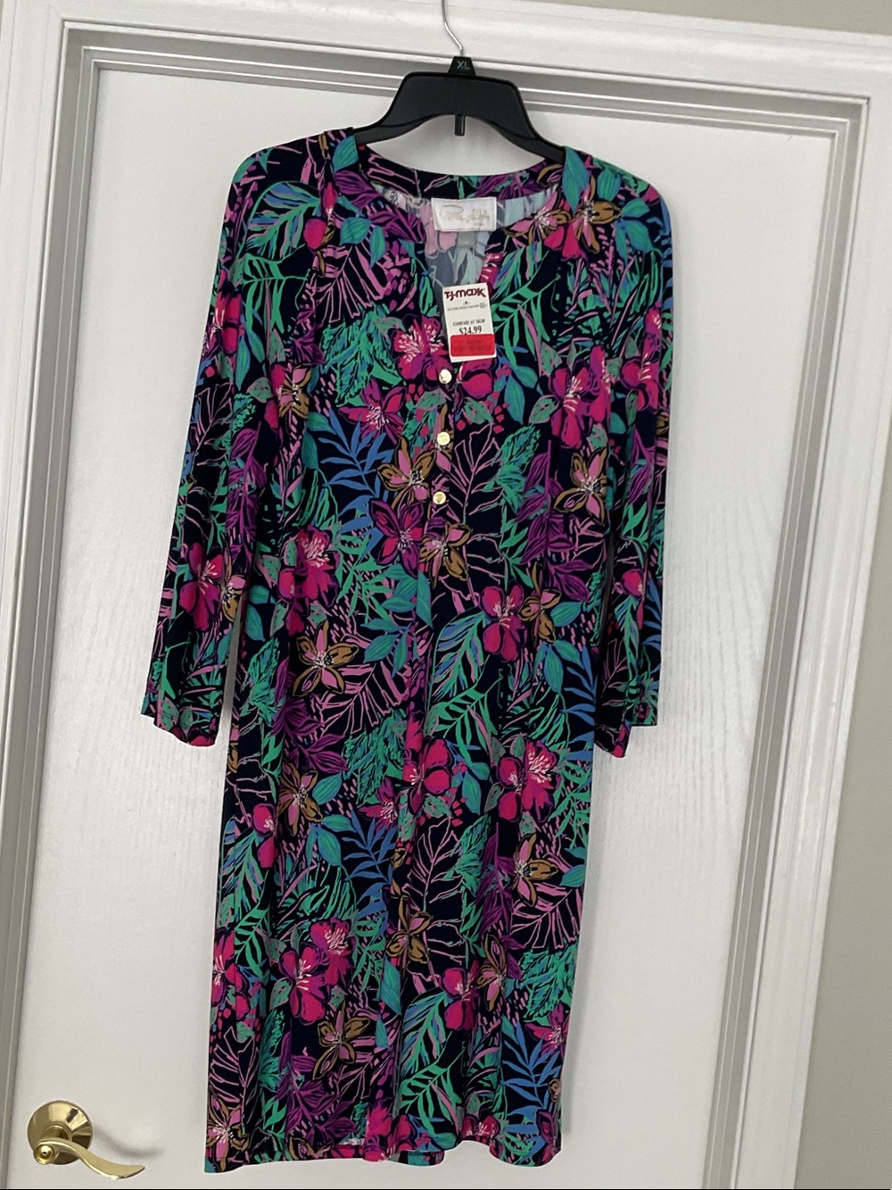 Pappagallo Black Floral Button-Front Long Sleeve Dress